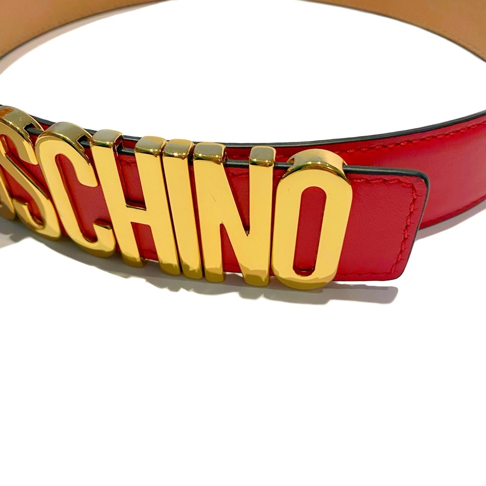 MOSCHINO Red Gold Logo Leather Belt NWT - Picture 6 of 15